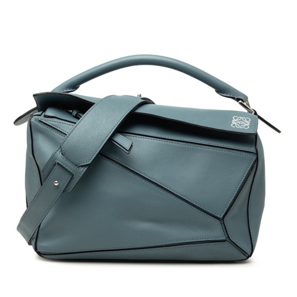 Loewe Anagram Puzzle Medium Handbag/Shoulder Bag 2-Way 011602 Blue Leather Wo...